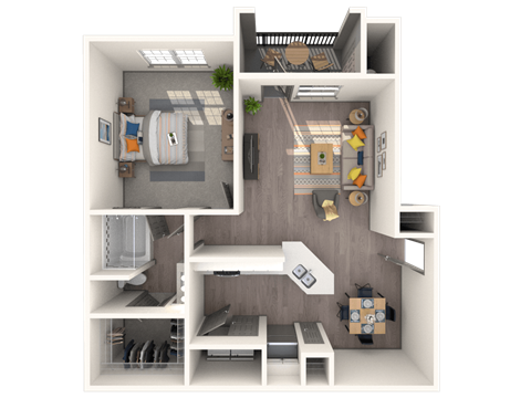 Floor plan for 1 bed, 1 bath, 647 sqft